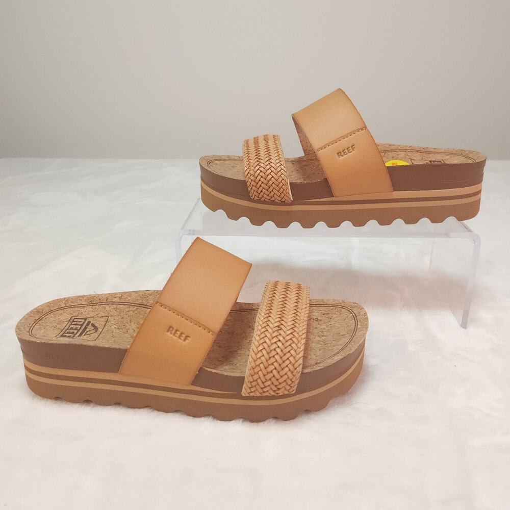 Reef Cushioned Vista Hi Flatform Sandal Womens 5 Natural Braid Platform Tan - Picture 2 of 11